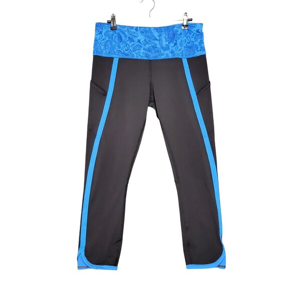 LULULEMON Can't Stop Crop Black Paisley Cornflower Hi Rise Power Luxtreme SIZE 8 - Picture 3 of 10